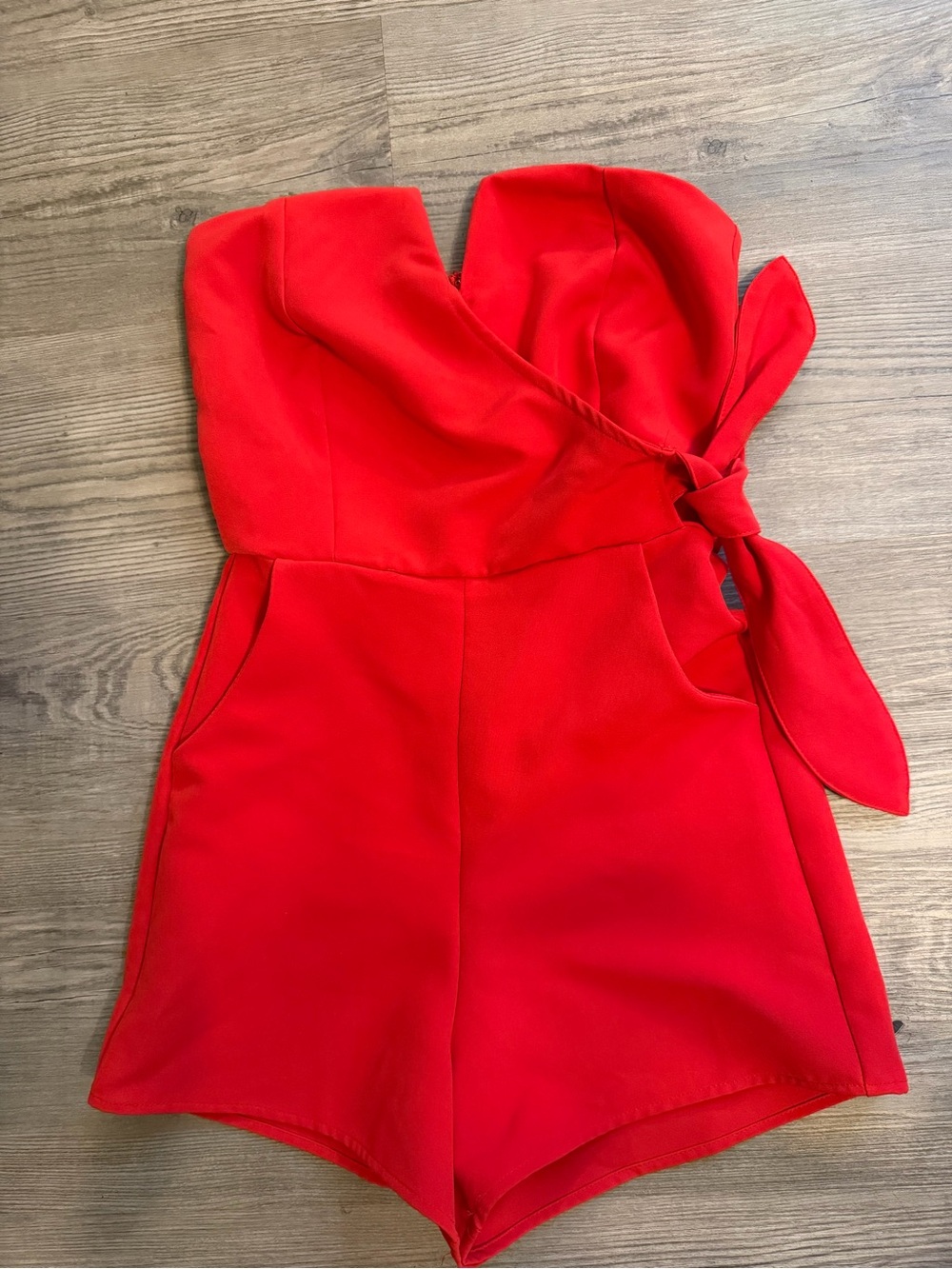 She + Sky Red Strapless Wrap Romper